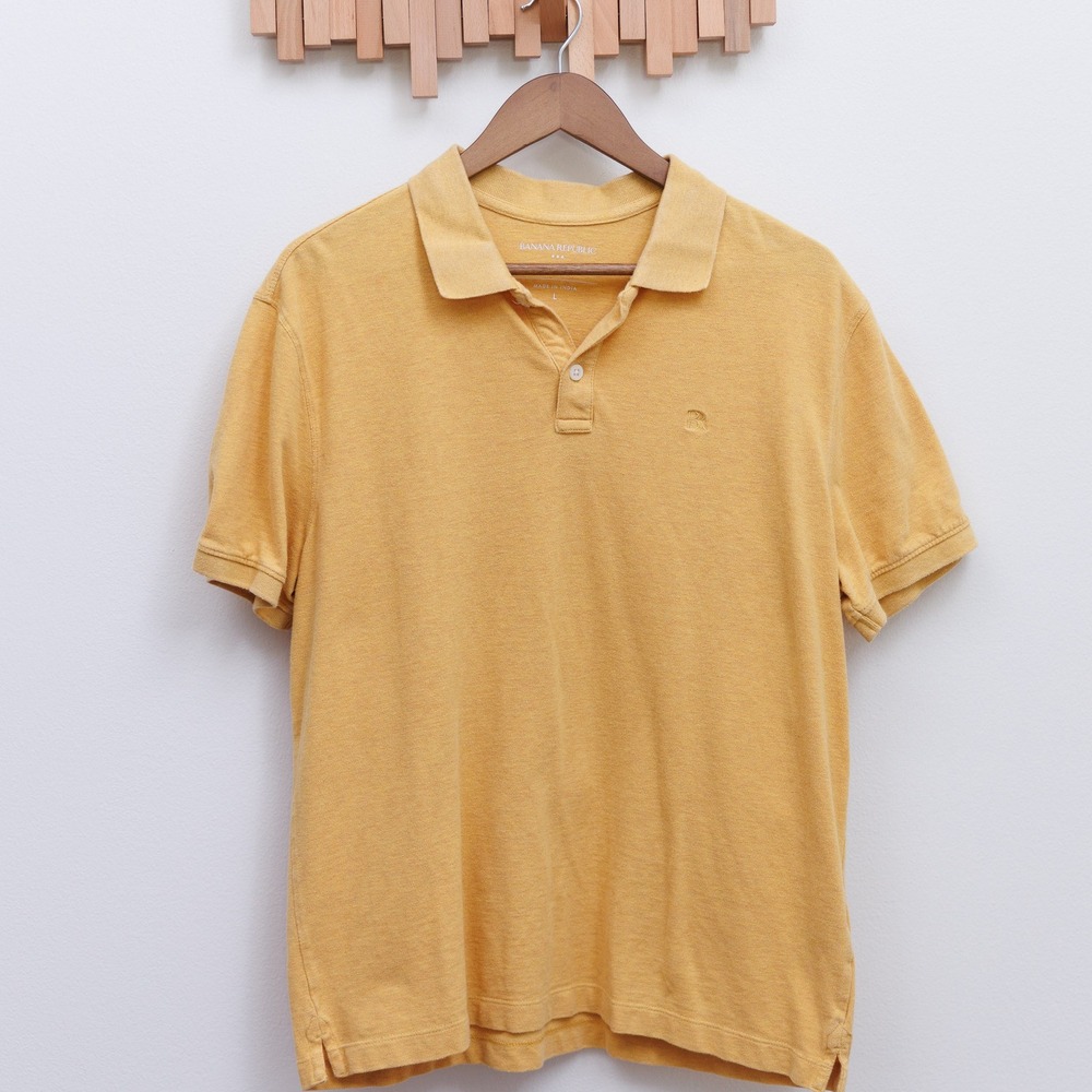 Banana Republic Mens Pique Polo Shirt Mustard Yellow Short Sleeve Size L